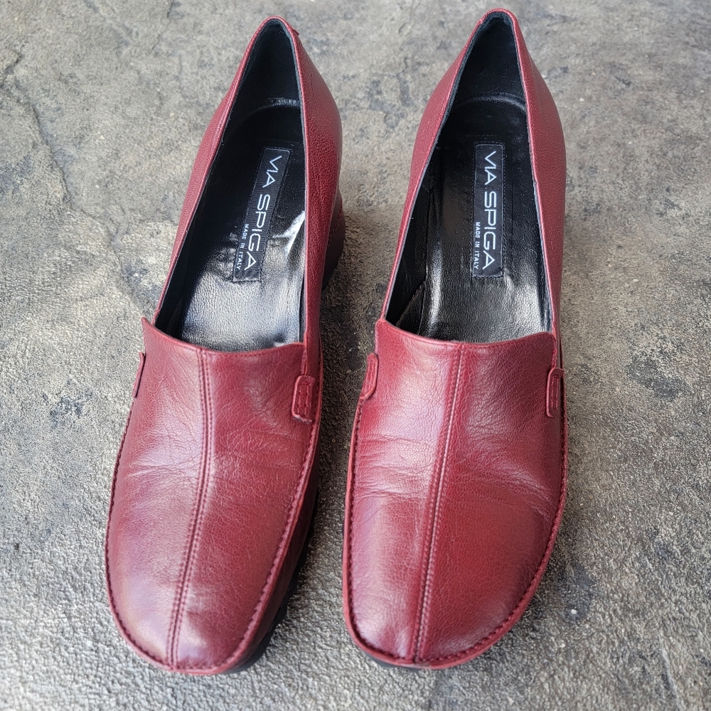 Via Spiga Women's Italian Designer Cherry Trivoli Leather Nagle Wedge Size 9.5